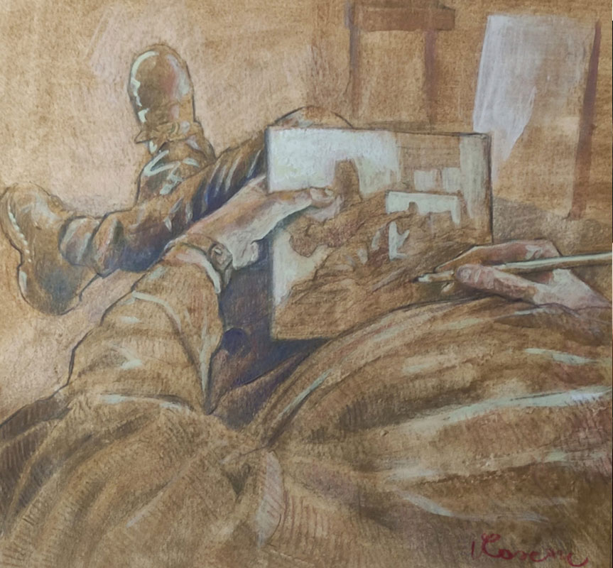 Autoritratto dell'artista Vincenzo Cascone di spalle